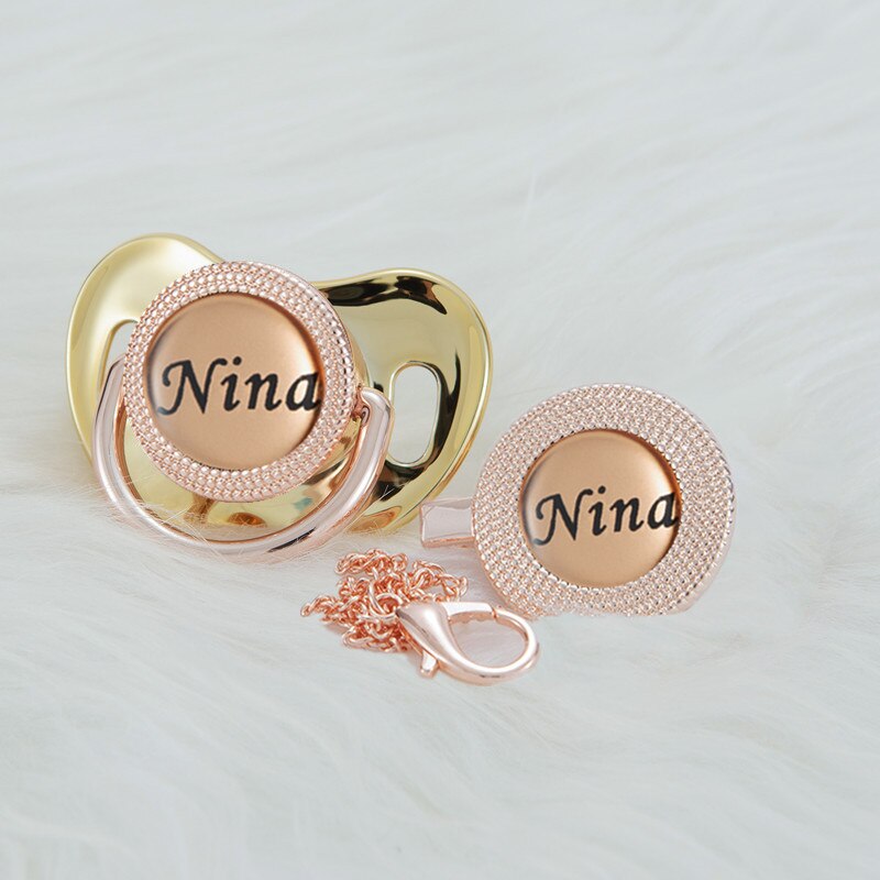 MIYOCAR Personalized any name rose gold bling pacifier and pacifier clip BPA free dummy Luxury unique design pacifier PPG-R