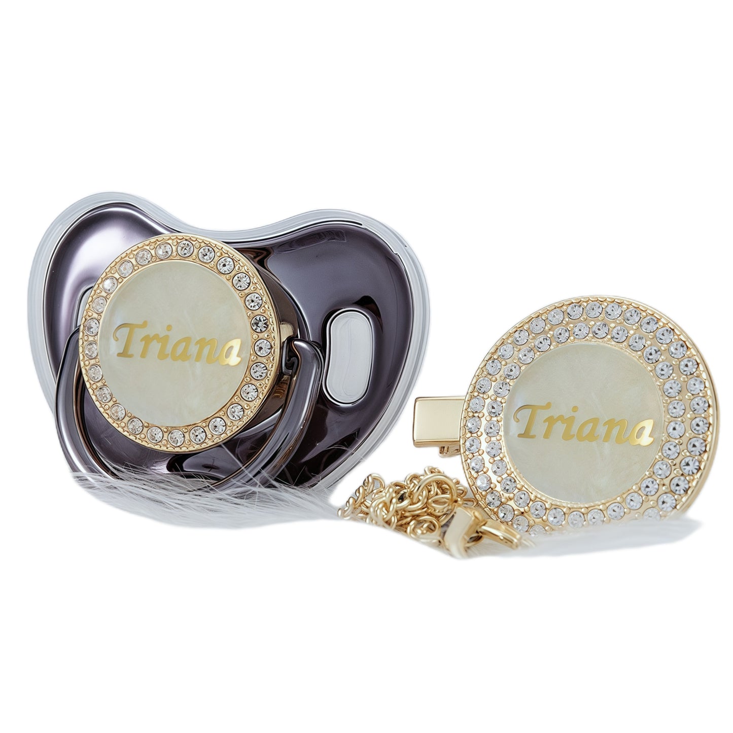 MIYOCAR Custom Gold Bling Diamond Baby Pacifier with Clip Set Personalized for Newborns and Babies Personalized Baby Bling Pacifier gold  pacifier