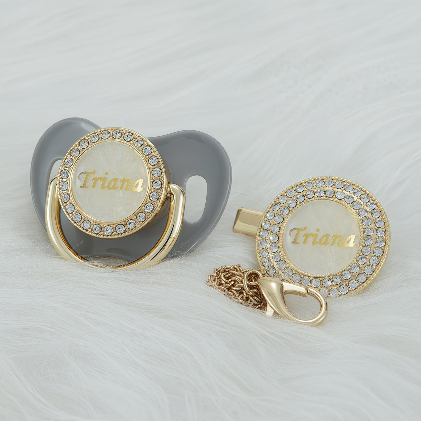 MIYOCAR Custom Gold Bling Diamond Baby Pacifier with Clip Set Personalized for Newborns and Babies Personalized Baby Bling Pacifier gold  pacifier