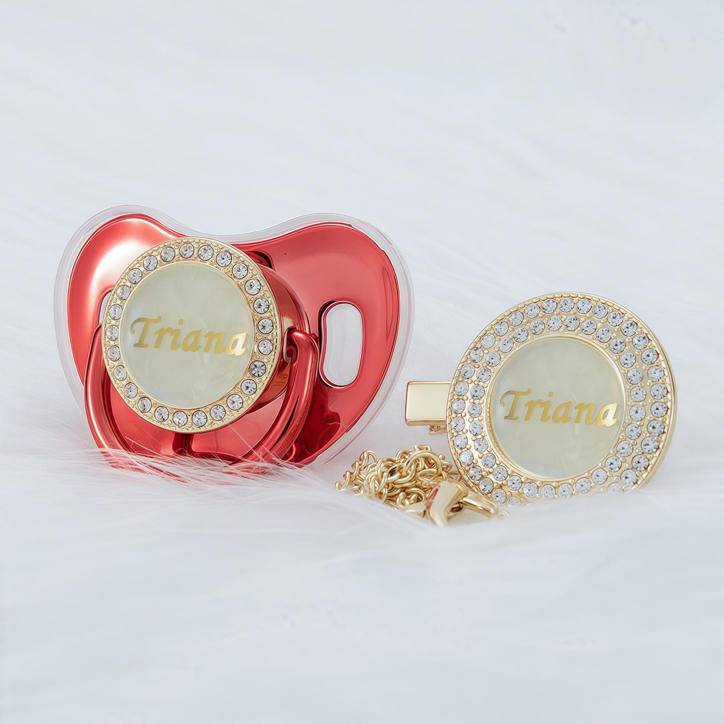 MIYOCAR Custom Gold Bling Diamond Baby Pacifier with Clip Set Personalized for Newborns and Babies Personalized Baby Bling Pacifier gold  pacifier