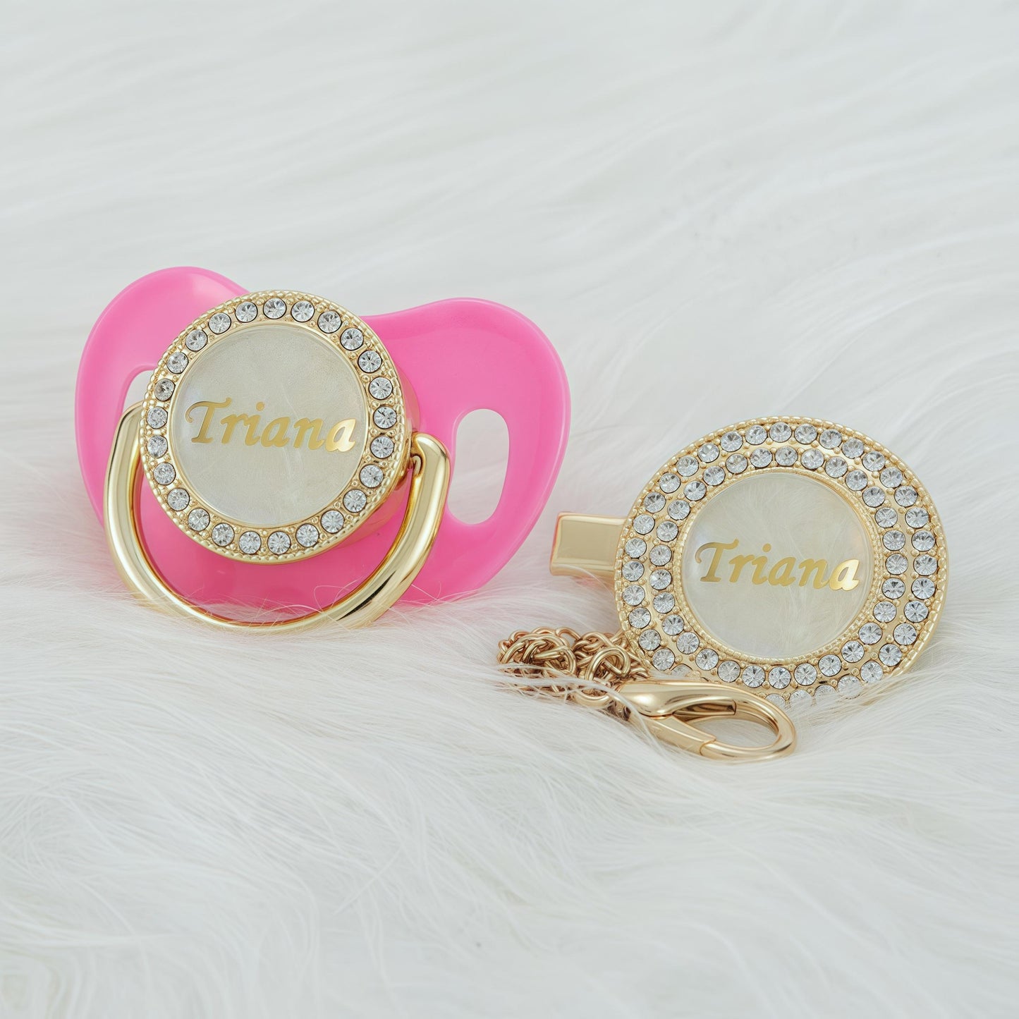 MIYOCAR Custom Gold Bling Diamond Baby Pacifier with Clip Set Personalized for Newborns and Babies Personalized Baby Bling Pacifier gold  pacifier