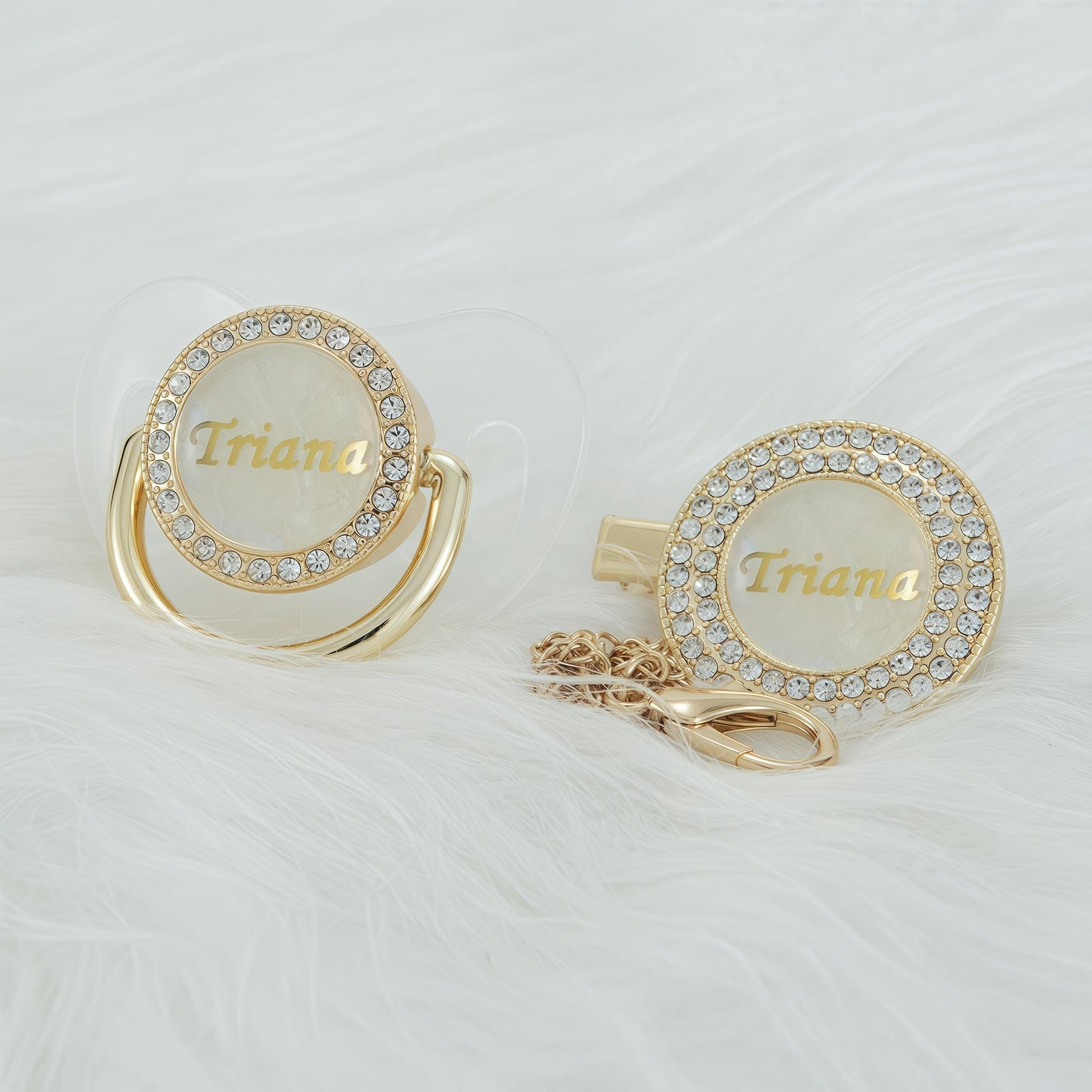 MIYOCAR Custom Gold Bling Diamond Baby Pacifier with Clip Set Personalized for Newborns and Babies Personalized Baby Bling Pacifier gold  pacifier