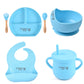 Personalized name Food Grade Baby Feeding Set with Spoon, fork,Silicone Suction Bowls and bib BPA Free - First Stage Self Feed