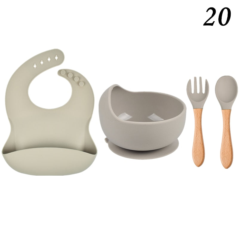 Personalized name Food Grade Baby Feeding Set with Spoon, fork,Silicone Suction Bowls and bib BPA Free - First Stage Self Feed