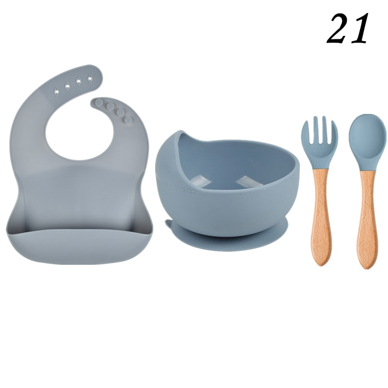 Personalized name Food Grade Baby Feeding Set with Spoon, fork,Silicone Suction Bowls and bib BPA Free - First Stage Self Feed