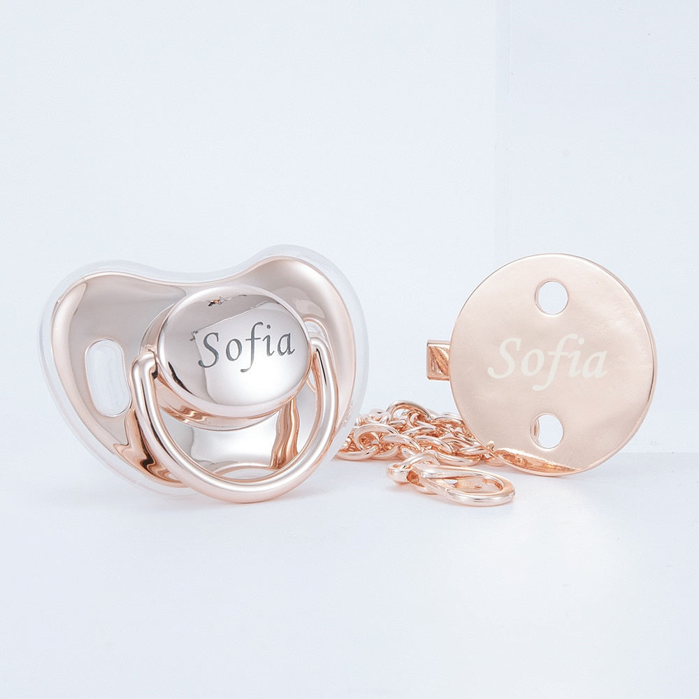 MIYOCAR personalized rose gold bling pacifier and full rose gold pacifier clip BPA free dummy unique design gift baby shower