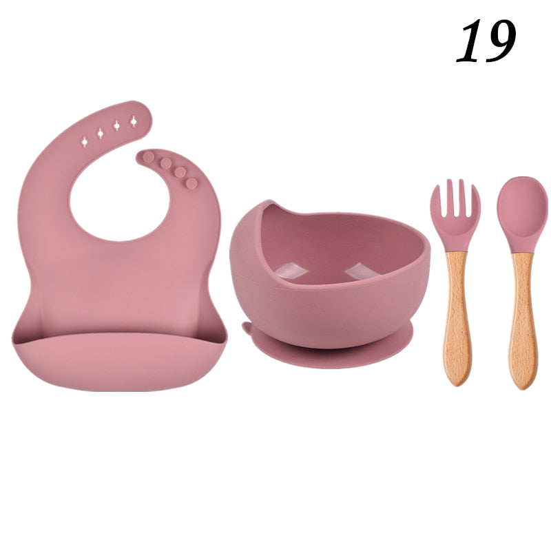 Personalized name Food Grade Baby Feeding Set with Spoon, fork,Silicone Suction Bowls and bib BPA Free - First Stage Self Feed