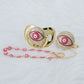 MIYOCAR pink Bling evil eye pacifier and clip set pacifier chain holder bling colorful sweet evil eye pacifier