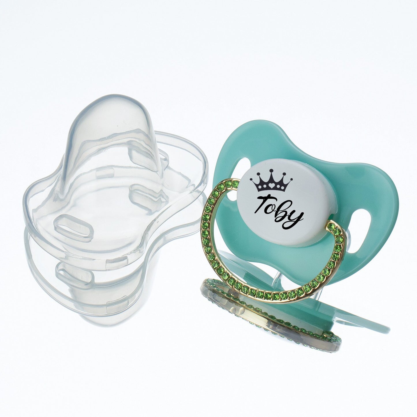 MIYOCAR Sparkling Custom Baby Pacifiers with Name Adorned with Elegant Green Rhinestones for boy girl baby shower gift