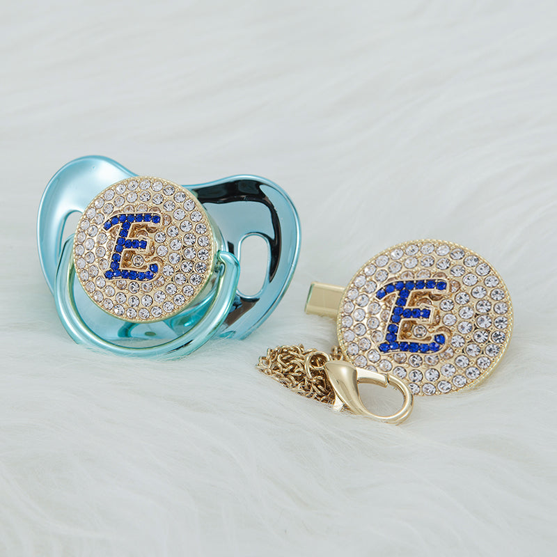 MIYOCAR bling blue Initials blue 3D letter S bling pacifier and pacifier clip BPA free dummy ideal gift baby shower