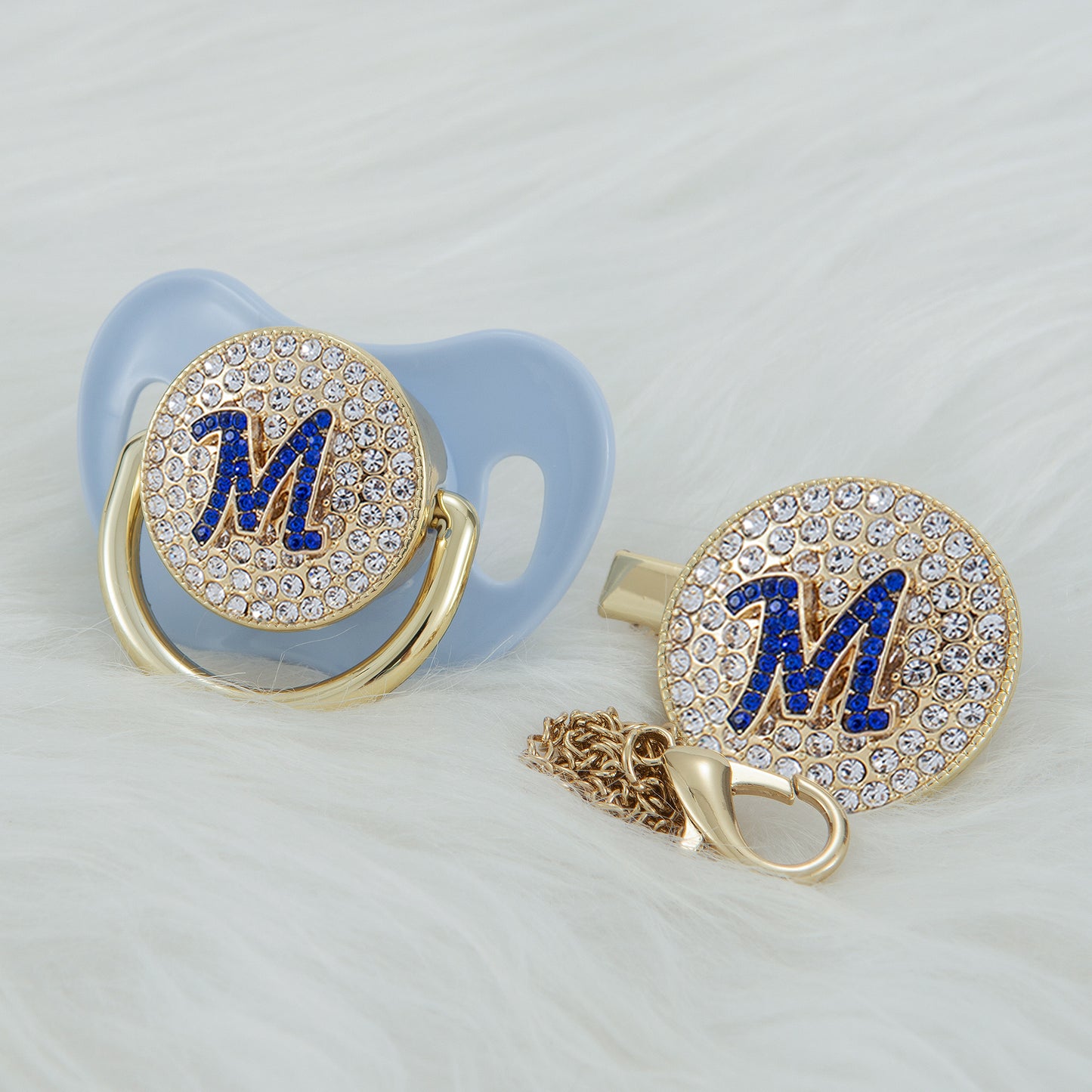 MIYOCAR bling blue Initials blue 3D letter S bling pacifier and pacifier clip BPA free dummy ideal gift baby shower