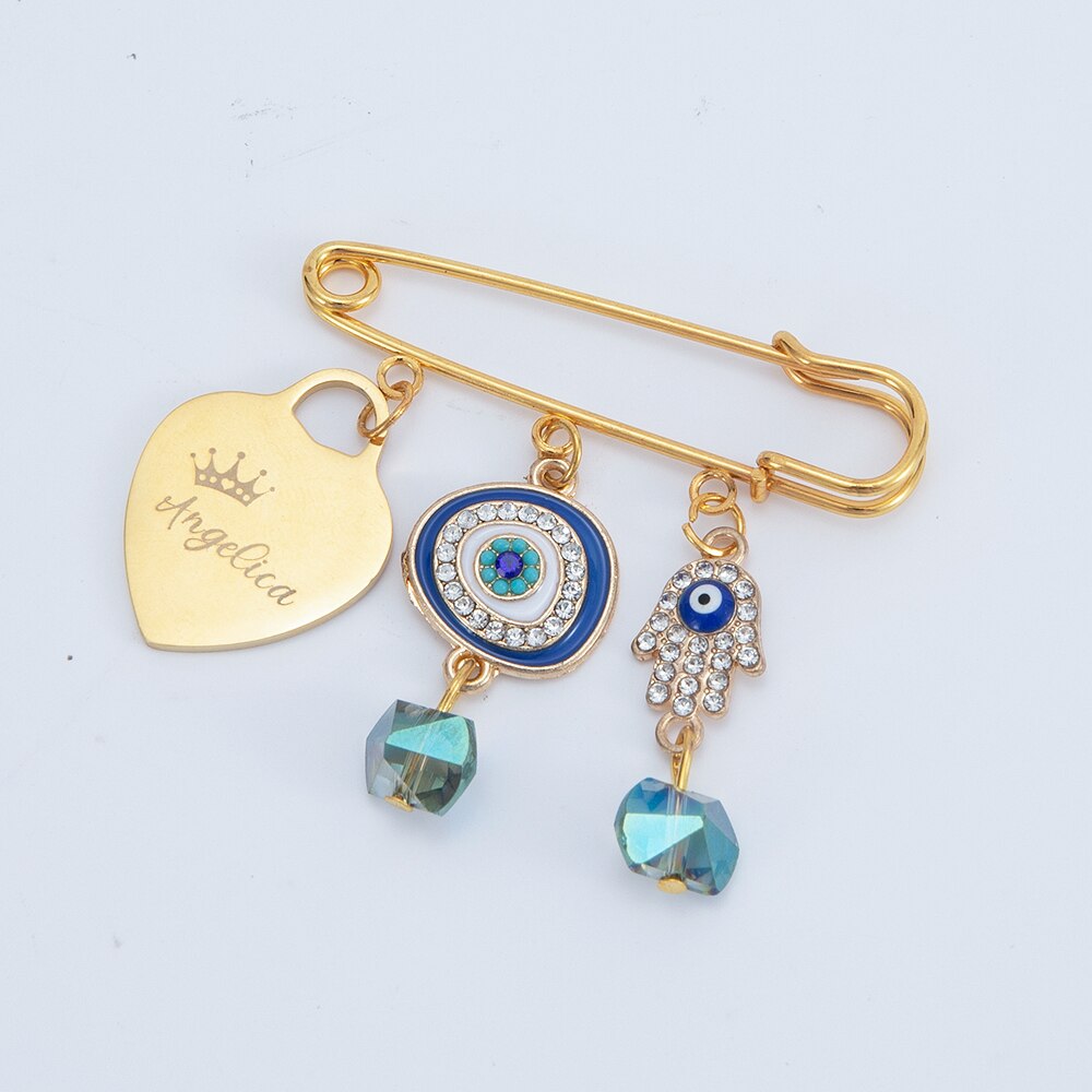 Miyocar Custom Lovely Gold Pin Unique Design Personalized with Protective Evil Eye Design Gift for Baby Shower Bring Good Luck