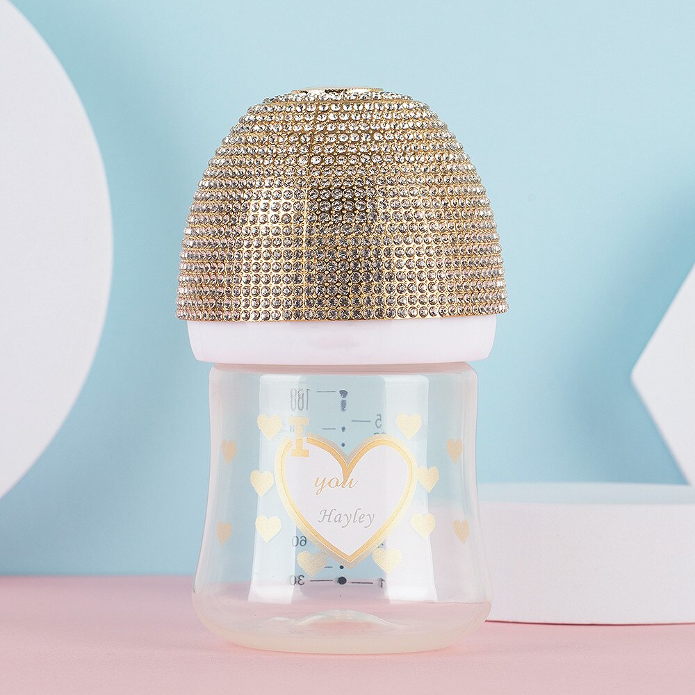 MIYOCAR personalized gold bling baby bottle BPA free plastic 260ml and 150ml bottle lovely baby bottle feeding bottle