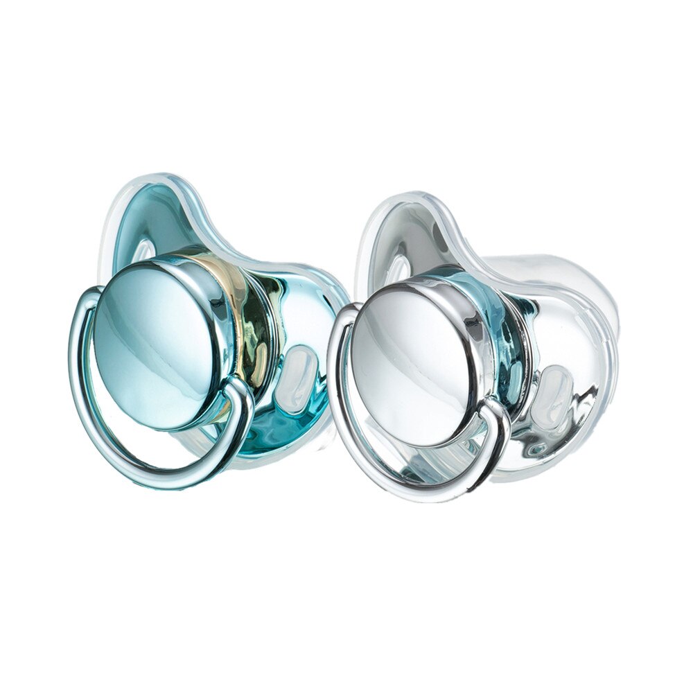 Miyocar Luxurious Silver Blue Pacifier(2pcs) Bring 6 Replacement SiliconeTeat Include All Size for Boy and Girl Baby Shower Gift