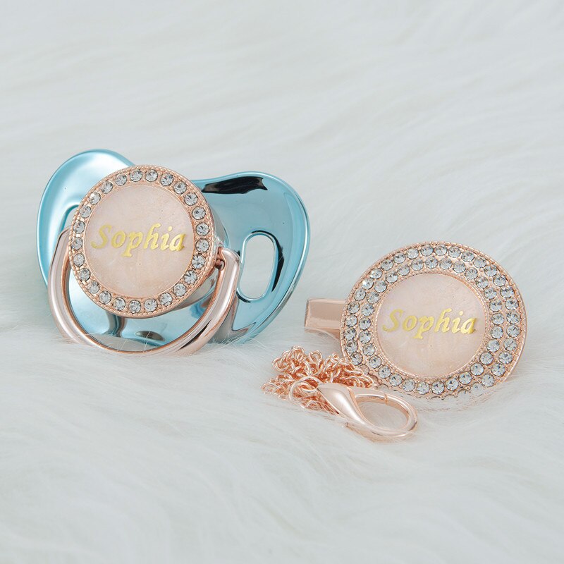 MIYOCAR Customized any name rose gold pearl bling pacifier and pacifier clip BPA free dummy bling luxurious gift baby shower PS