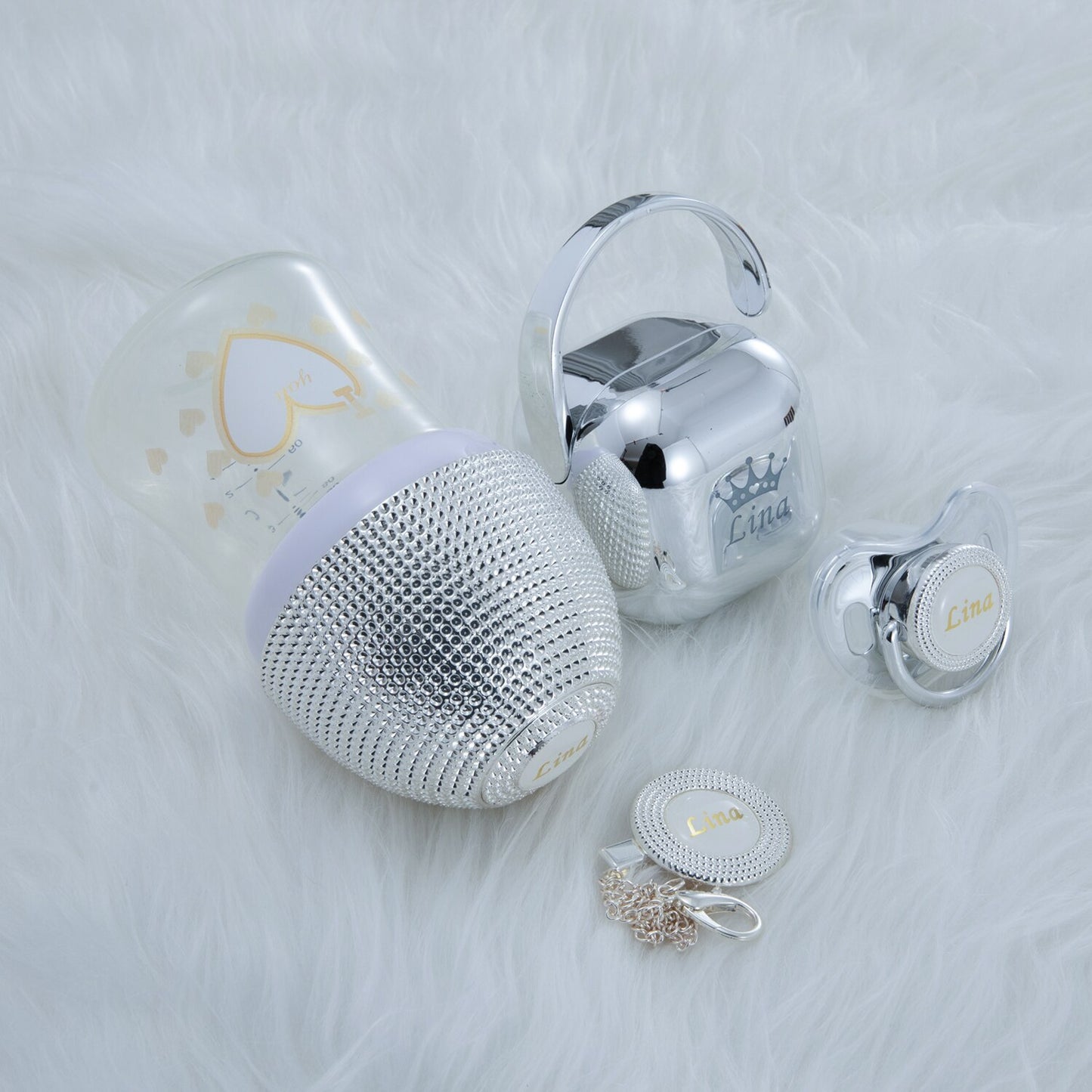 Miyocar Lovely Luxurious Custom Baby Pacifiers and Baby Bottle Set with Name for Boy and Girl,0-6 Months Baby Shower