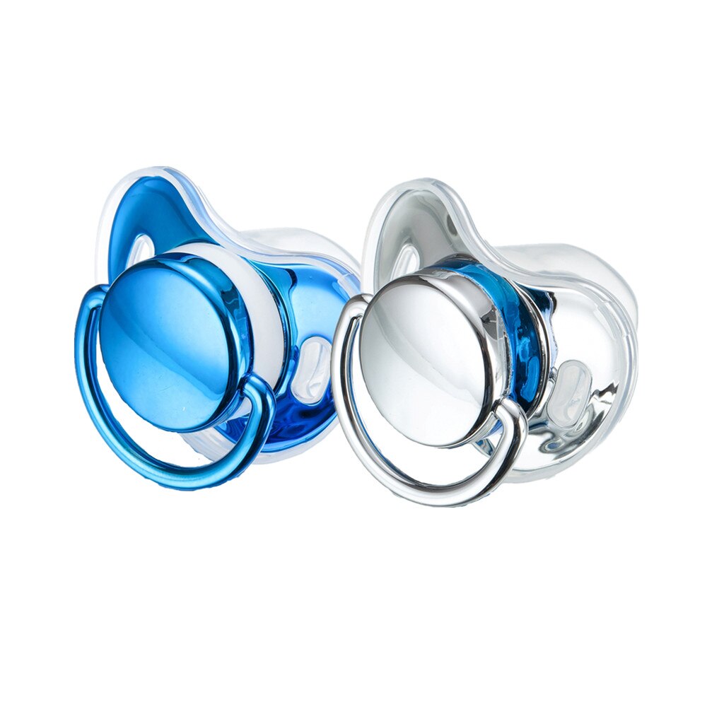 Miyocar Luxurious Silver Blue Pacifier(2pcs) Bring 6 Replacement SiliconeTeat Include All Size for Boy and Girl Baby Shower Gift