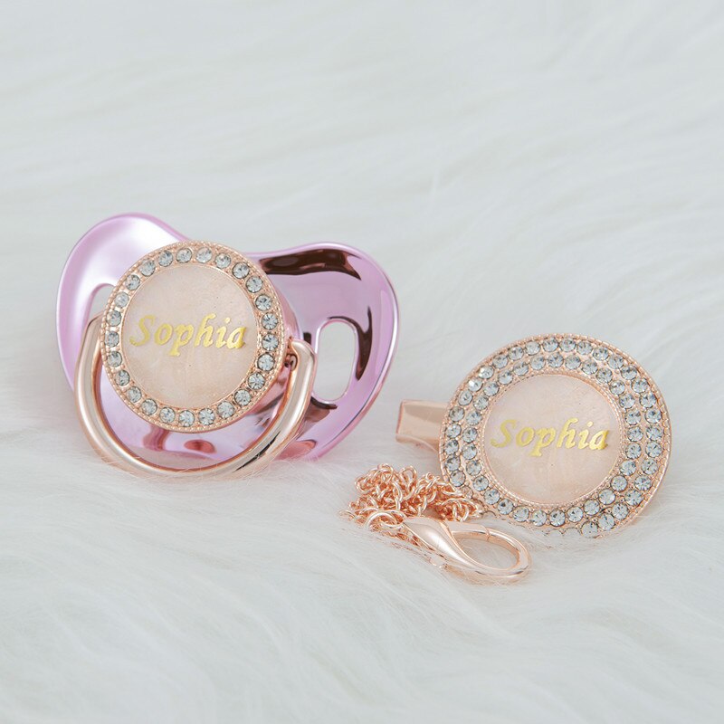 MIYOCAR Customized any name rose gold pearl bling pacifier and pacifier clip BPA free dummy bling luxurious gift baby shower PS