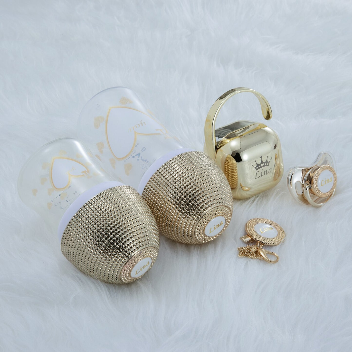 Miyocar Lovely Luxurious Custom Baby Pacifiers and Baby Bottle Set with Name for Boy and Girl,0-6 Months Baby Shower