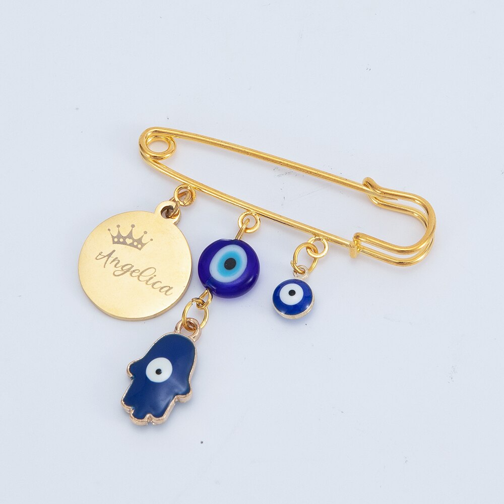 Miyocar Custom Lovely Gold Pin Unique Design Personalized with Protective Evil Eye Design Gift for Baby Shower Bring Good Luck