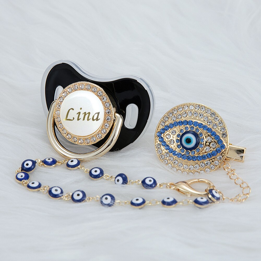 MIYOCAR personalized evil eye pacifier and clip set pacifier chain holder bling colorful lovely evil eye pacifier AEYE-C