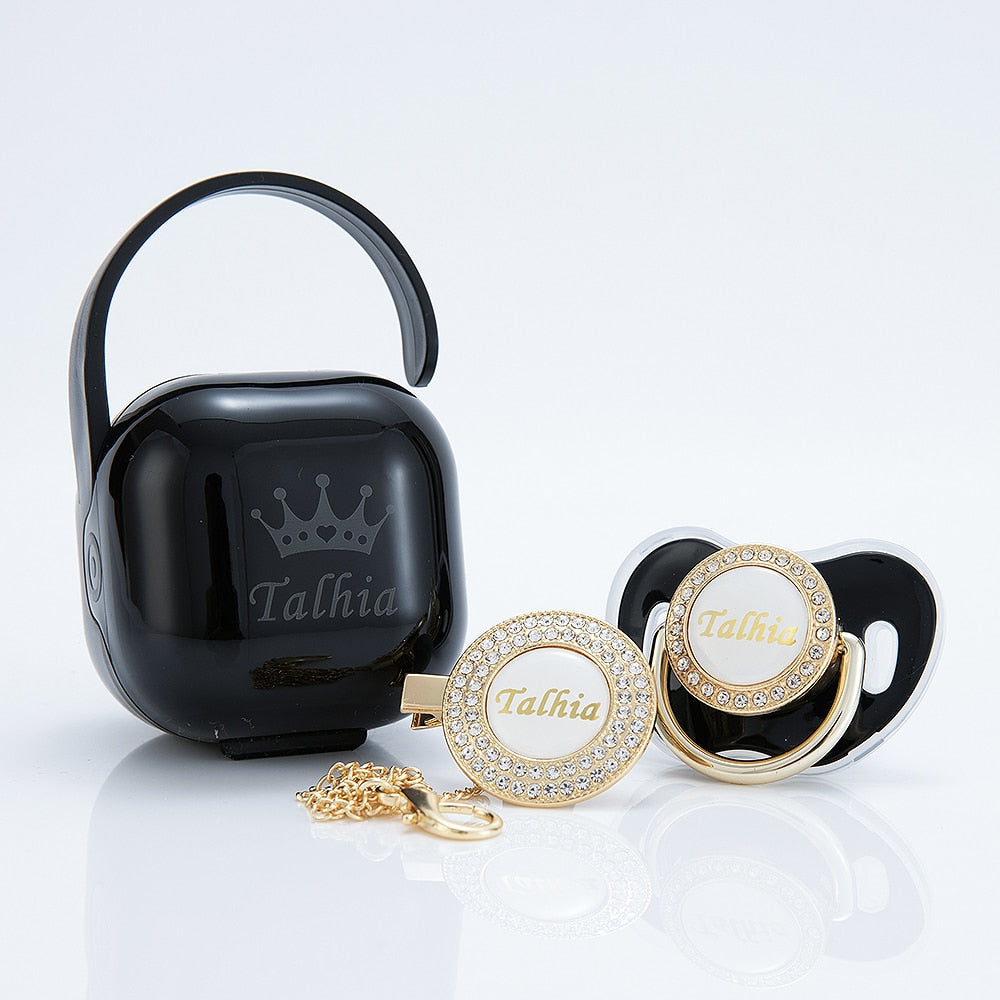 MIYOCAR custom made gold white bling pacifier and clip pacifier box set BPA free dummy Luxury