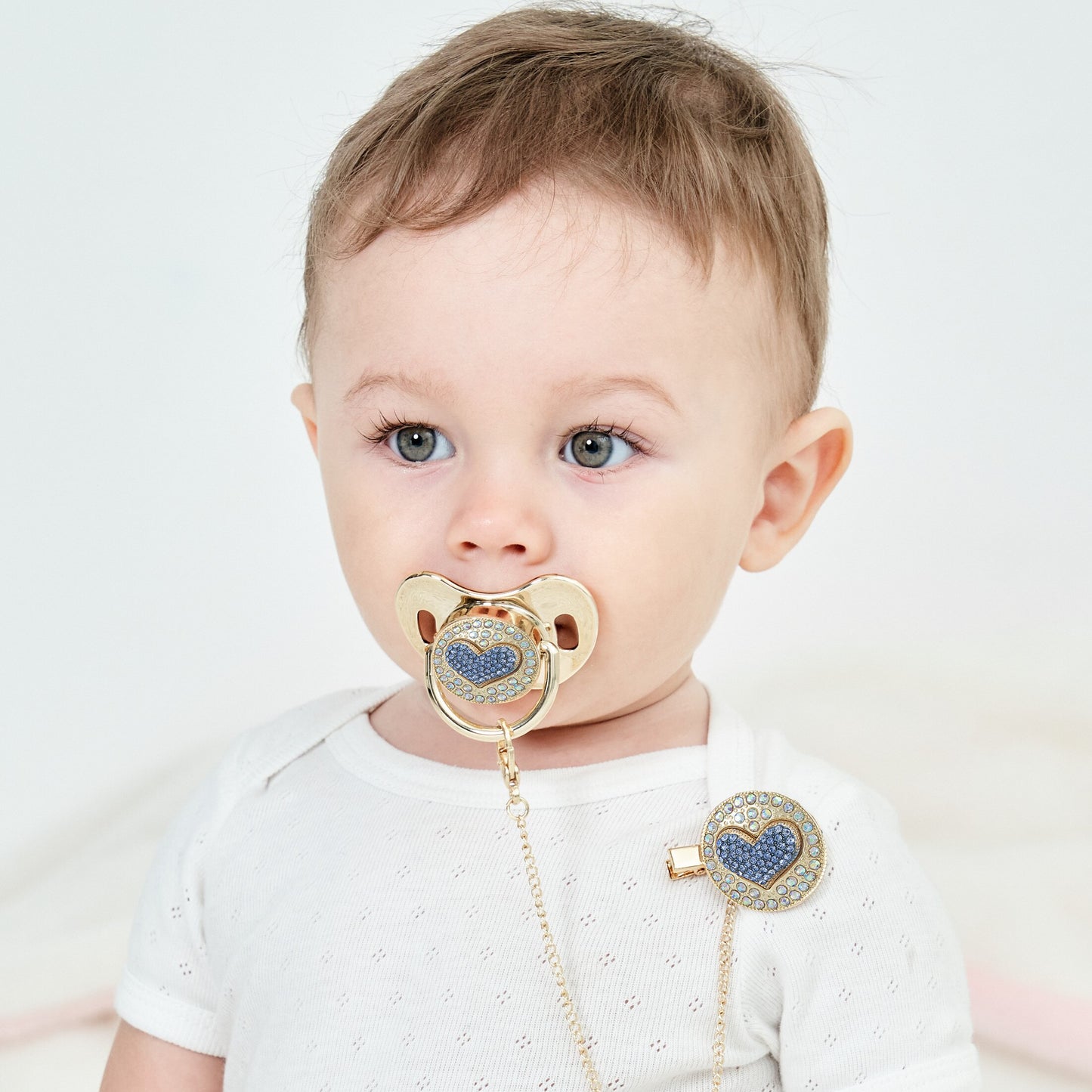 MIYOCAR luxurious bling 3D blue heart pacifier and pacifier clip BPA free unique gift Photography no for daily use