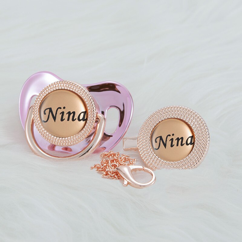 MIYOCAR Personalized any name rose gold  bling pacifier and pacifier clip BPA free dummy Luxury unique design pacifier PPG-R