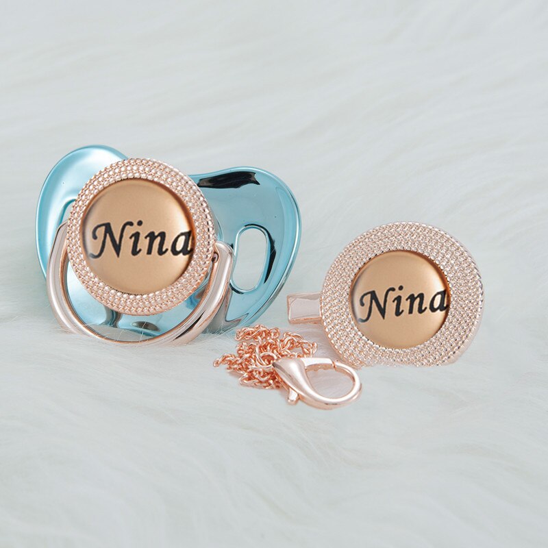 MIYOCAR Personalized any name rose gold  bling pacifier and pacifier clip BPA free dummy Luxury unique design pacifier PPG-R