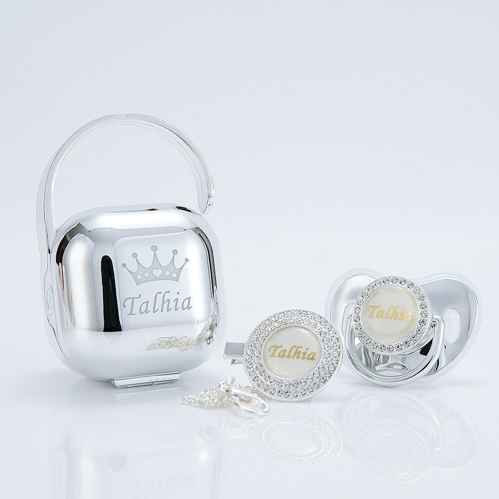 MIYOCAR custom made gold white bling pacifier and clip pacifier box set BPA free dummy Luxury