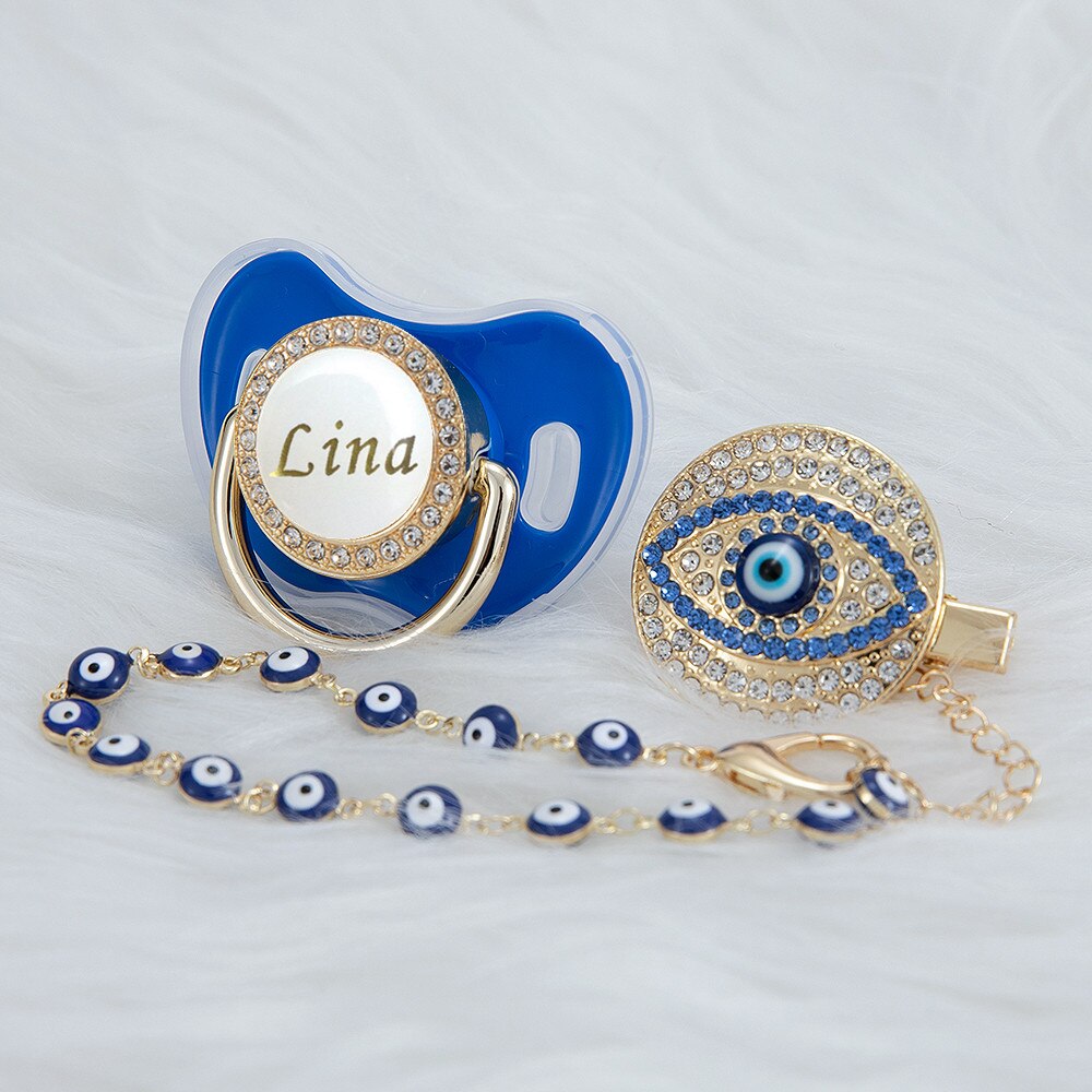 MIYOCAR personalized evil eye pacifier and clip set pacifier chain holder bling colorful lovely evil eye pacifier AEYE-C