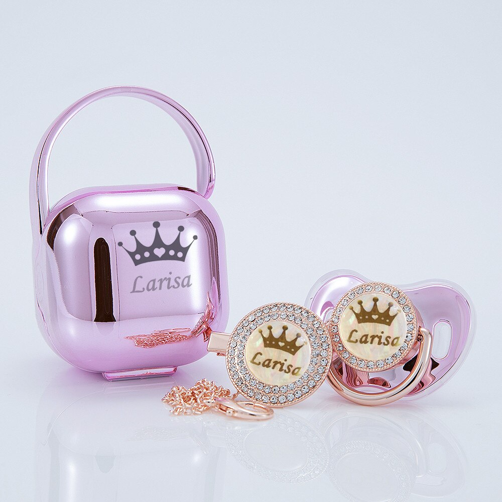 MIYOCAR personalized Metallic purple bling pacifier and clip pacifier box set BPA free dummy Luxury unique color and design