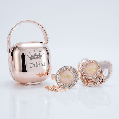 MIYOCAR personalized Metallic silver bling pacifier and clip pacifier box set BPA free dummy Luxury