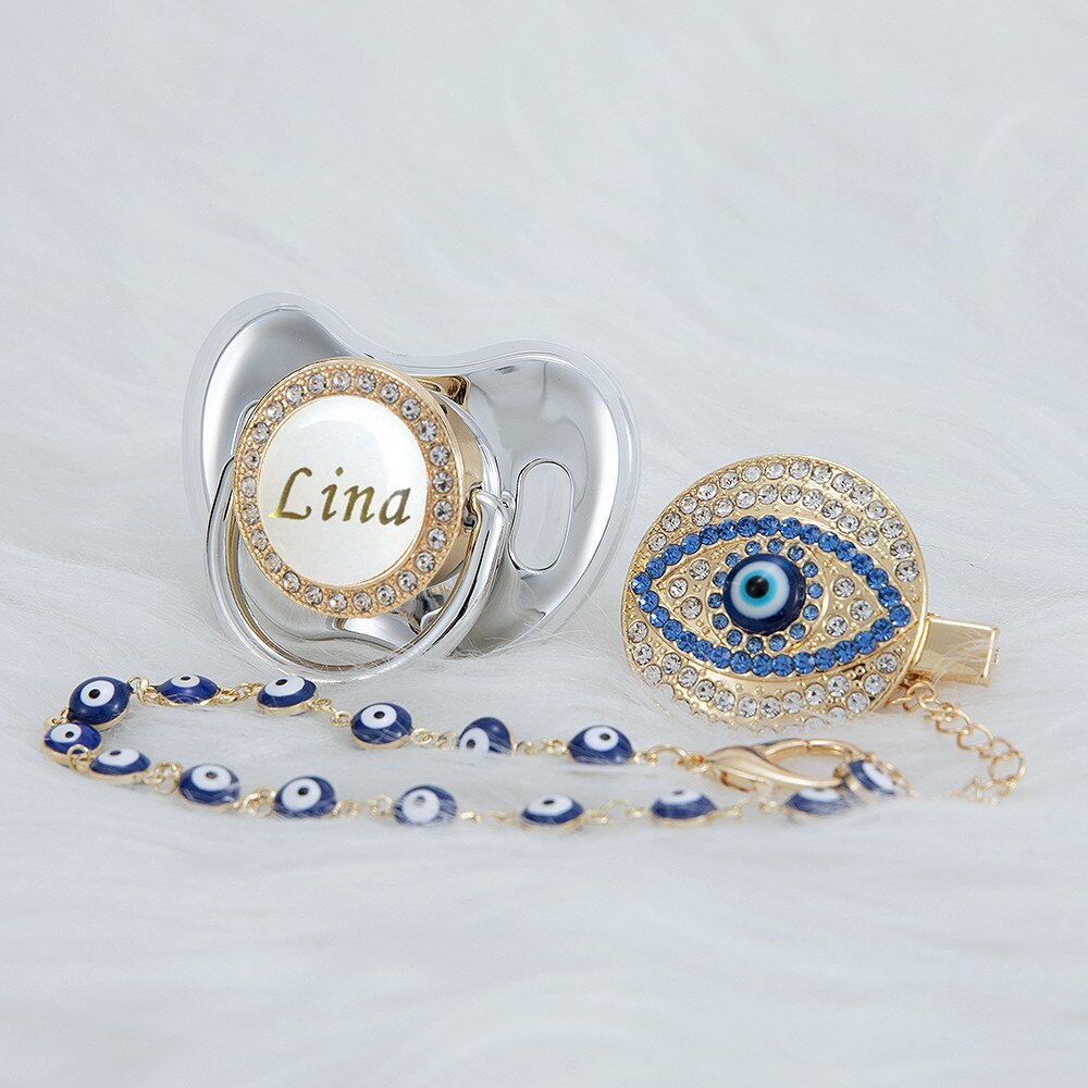 MIYOCAR personalized evil eye pacifier and clip set pacifier chain holder bling colorful lovely evil eye pacifier AEYE-C