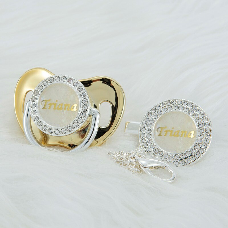 MIYOCAR custom any name silver pearl bling pacifier and pacifier clip BPA free dummy bling unique gift baby shower PS