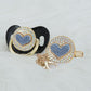 MIYOCAR luxurious bling 3D blue heart pacifier and pacifier clip BPA free unique gift Photography no for daily use