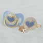 MIYOCAR luxurious bling 3D blue heart pacifier and pacifier clip BPA free unique gift Photography no for daily use