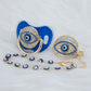 MIYOCAR blue Bling evil eye pacifier and clip set pacifier chain holder bling colorful lovely evil eye pacifier AEYE-C