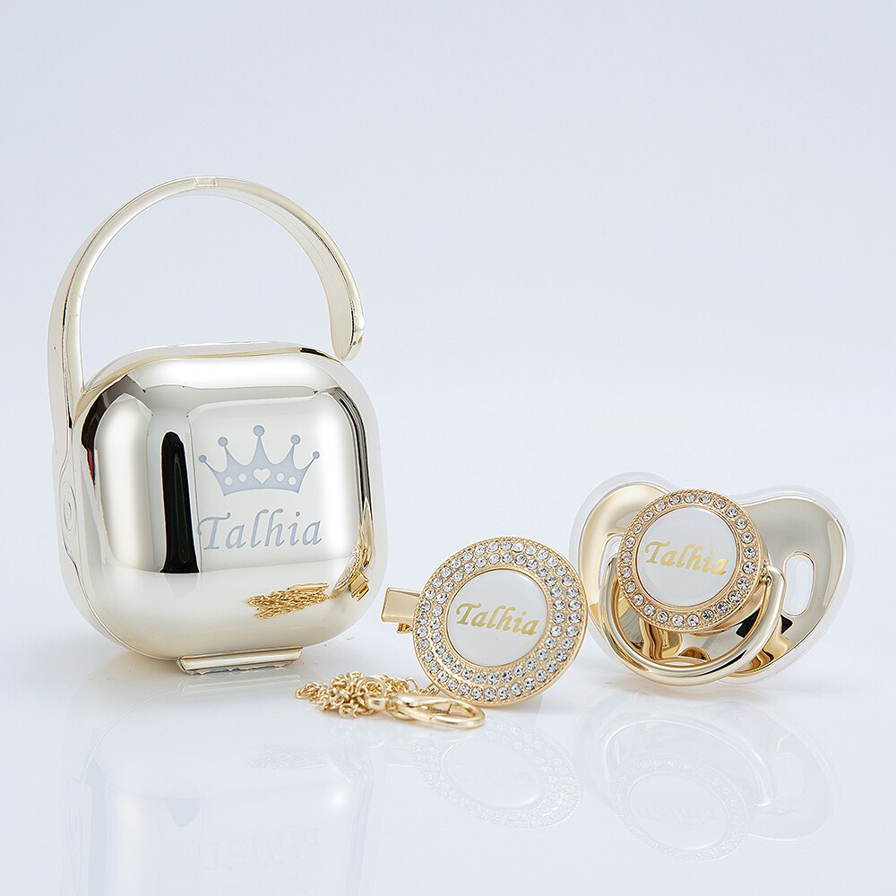 MIYOCAR custom made gold white bling pacifier and clip pacifier box set BPA free dummy Luxury