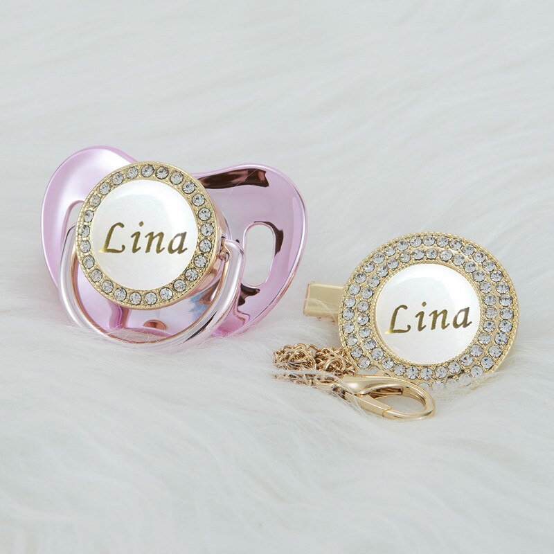 MIYOCAR Personalized any name bling pacifier and pacifier clip BPA free dummy bling unique design P8