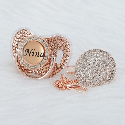 MIYOCAR all bling rose gold personalized pacifier and pacifier clip BPA free dummy BPA free Photography not for daily use