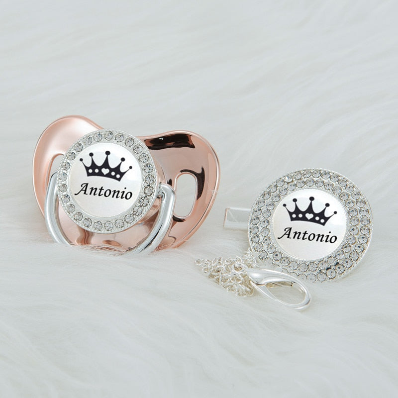 MIYOCAR Personalized black crown bling rose gold pacifier and clip BPA free dummy unique design SGS Approval  PWBC