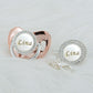 MIYOCAR Personalized rose silver white bling pacifier and pacifier clip BPA free dummy bling unique design PWG-1