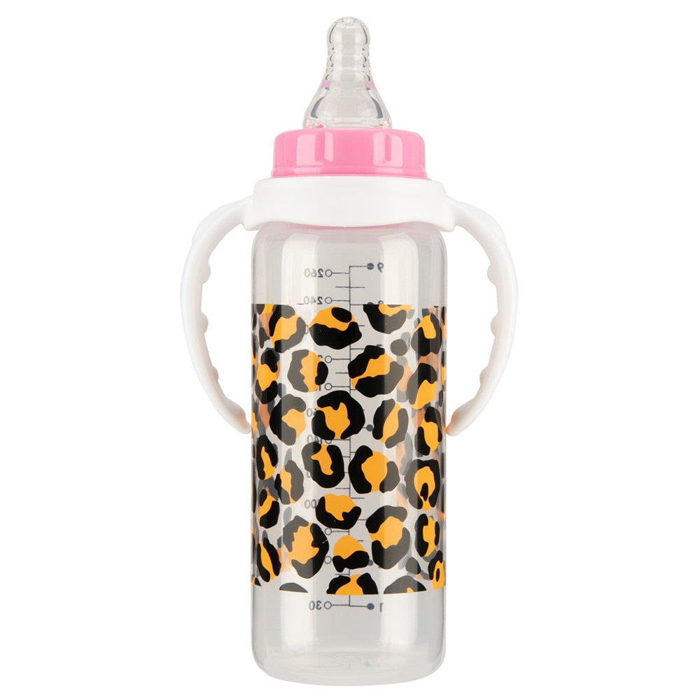 MIYOCAR Leopard baby bottle pacifier 2pcs set BPA free plastic 260ml standard neck special gift baby bottle feeding bottle