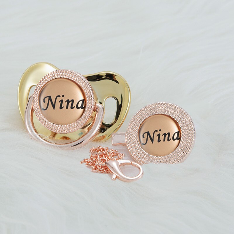 MIYOCAR Personalized any name rose gold  bling pacifier and pacifier clip BPA free dummy Luxury unique design pacifier PPG-R