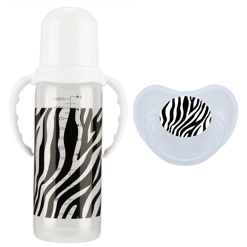 MIYOCAR zebra baby bottle pacifier 2pcs set BPA free plastic 260ml standard neck special gift lovely baby bottle feeding bottle