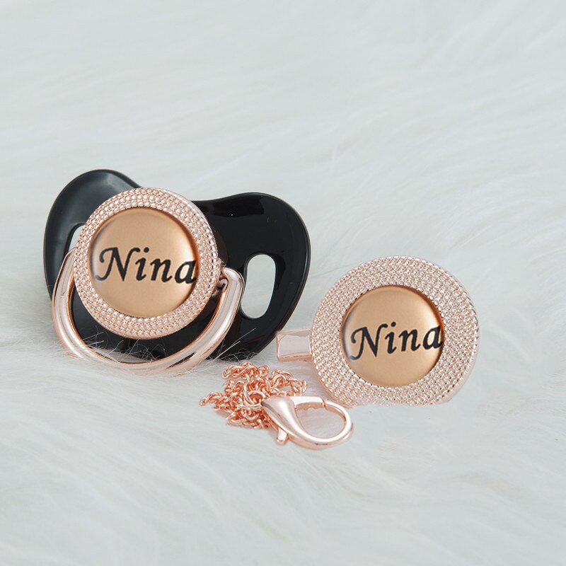 MIYOCAR Personalized any name rose gold  bling pacifier and pacifier clip BPA free dummy Luxury unique design pacifier PPG-R