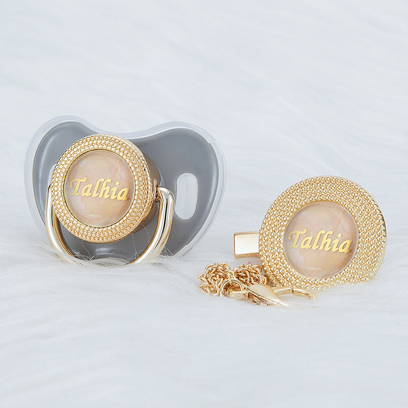 MIYOCAR Bling custom pacifier and clip set gold collection