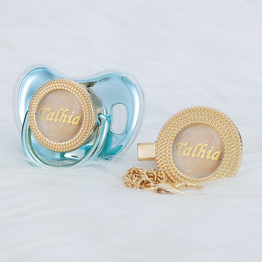 MIYOCAR Bling custom pacifier and clip set gold collection