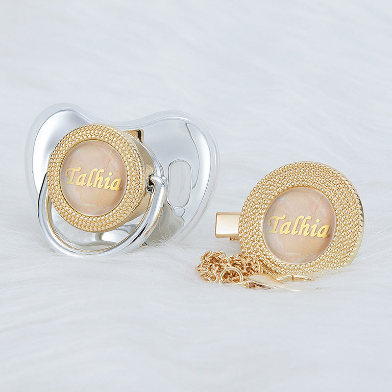 MIYOCAR Bling custom pacifier and clip set gold collection